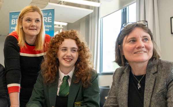Pictured with Sarah-Jane McKeown are Sarah McKnight, Principal Teacher of Foundation Apprenticeships at Dumfries and Galloway Council; and Caroline Bell, Director of Clear As A Bell Marketing.
